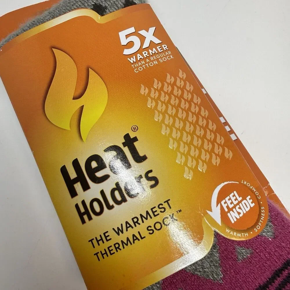 Heat Holders 5x Warmer Thermal Socks In Light Gray Cerise Unisex M 4-8 W 5-9 New
